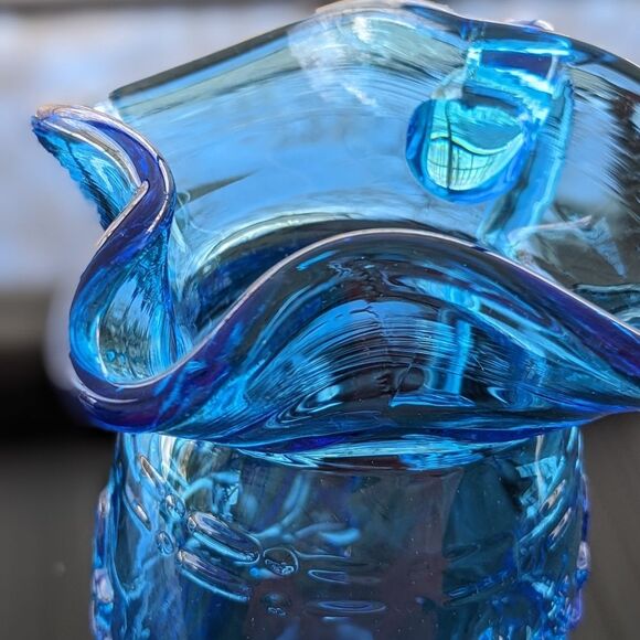 Vintage Ruffled Rim 6" Mini Pitcher/Creamer in Blue Grape Embossed Pattern - Picture 7 of 11